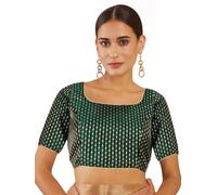 Chandrakala Women's Readymade Saree Blouse Elbow Length Sleeves (B225-P), Bottle Green Gold, XXL