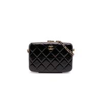Chanel Preloved Large Glazed Goatskin Box With Chain In Black Black One Size
