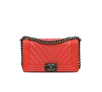 Chanel Preloved Medium Calfskin Chevron Flap In Red Red One Size