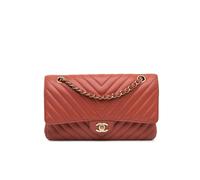 Chanel Preloved Medium Classic Chevron Lambskin Double Flap In Orange Orange One Size