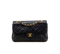 Chanel Preloved Small Classic Lambskin Double Flap In Black Black One Size