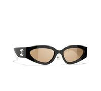 Chanel Woman Sunglass Cat Eye Sunglasses CH6056 - Frame color: Black & White, Lens color: Brown