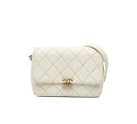 Chanel Women's Preloved Small Quilted Caviar Chain Melody Flap Bag in White