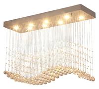Chaner Light Crystal Chaner Rectangular Raindrop Crystal Chaner Wave K9 Crystal LED Pendant Light Flush Mount Ceiling Light Fixture for Kitchen Island Living Room