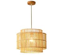 Chaner Rattan Shades Light Mid Century Bohemian Rattan Bamboo Pendant Lighting, Weave Ceiling Hanging Lamp Shade with Wooden Ceiling Lamp Pan for Kitchen Island Restaurant Craft Room
