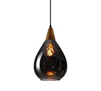 chaner Water Drop Shaped Pendant Light, Wooden Lamp Cup Hanging Lamp with Hammered Glass Shade, Adjustable Ceiling Suspension Lamps, E27 Lighting Fixture, Single Head Indoor Chaner Pendant