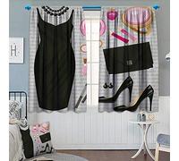 Chaneyhouse Heels and Dresses Waterproof Window Curtain Black Smart Cocktail Dress Perfume Make Up Clutch Bag Blackout Draperies for Bedroom 72" W x 45" L Black Pale Pink Pale Brown