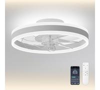 CHANFOK 16'' Ceiling Fans with Lights and Remote, Low Profile Ceiling Fan with Dimmable Light, 6-Speed Reversible Fan Blades, App Control (White)