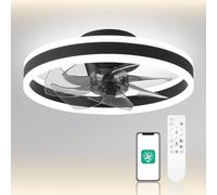 CHANFOK 16 Inch Smart Ceiling Fans with Lights and Remote, Flush Mount Ceiling Fan with Dimmable Lights, Low Profile 6-Speed Reversible Blades, App Control (Black)