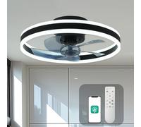 CHANFOK Ceiling Fan with Remote Control Flush Mount Modern Indoor 19.7" LED Dimmable Low Profile Ceiling Fans,Smart 3 Light Color Change and 6 speeds