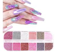 CHANGAR 12 Colors Nail Sequins Fine Glitter,Sparkling Diamond Nail Glitter Powder for Acrylic Nails Cosmetic Glitter Flakes for Resin, Festival Makeup Glitter for Face Body Eye