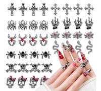 CHANGAR 40 Pcs 3D Halloween Nail Art Charms Vintage Punk Alloy Nail Charms Skull Ghost Bat Spider with Rhinestones Alloy Nail Art Jewelry for Halloween DIY Nail Art Craft Decoration Supplies
