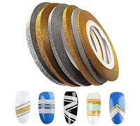 CHANGAR 6 Rolls Glitter Gold Silver Nail Art Stripping Tape Line Shiny Matte Nail Art Decoration Strips 1mm 2mm 3mm Adhesive Decals Strips DIY Nail Tip
