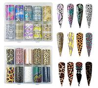 CHANGAR Animal Skin Style Nail Art Foil Transfer Decals 2 Boxes Serpentine Leopard Print Tiger Snake Skin Pattern Nail Foil Adhesive Stickers Starry Sky Manicure Transfer Tips Nail Art DIY Decoration