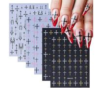 CHANGAR Cross Nail Stickers, Black Cross Nail Decals Gothic Cross Decals for DIY Nail Art, Self-Adhesive Nail Charms for Women and Girls, Perfect for Y2K and Manicure Designs (6 Sheets)