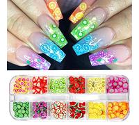 CHANGAR Fruit Nail Art Slices, 3D DIY Nail Art Fimo Slime Supplies Stickers Decoration Colorful Apple Kiwi Fruit Banana Lemon Strawberry Watermelon for DIY Crafts and Cellphone Decoration