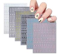 CHANGAR Letter Nail Stickers for Nail Art,English Alphabet Nail Decals Self-Adhesive Letter Pegatinas Uñas White Black Laser Big Small Letter for Women Girls DIY Nail Decoration (6 Sheets)