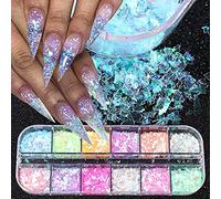 CHANGAR Mermaid Flake Nail Glitter Sequins - Iridescent Ice Slag, Colorful Fluorescent Glass Paper Sticker, Holographic Glitter for Make Up DIY Nail Decoration