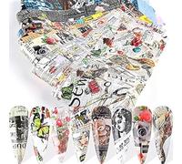 CHANGAR Newspaper Magazine Style Nail Foil Transfer Decals Adhesive Stickers - Starry Sky Manicure Transfer Tips for Nail Art DIY Decoration (10 Sheets)