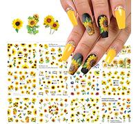 CHANGAR Sunflower Nail Stickers Floria Flower Bee Water Transfer Decals Spring/Summer Series Nail Decorations Manicure Tips,12 Sheets Toenail Art Decorations Accessories