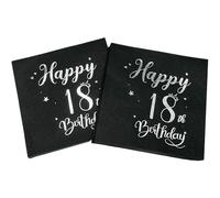 CHANGCAO50 pieces black and silver cocktail napkins happy 18th birthday, 18th anniversary party decorations for boys and girls, essential items for 18th birthday parties.