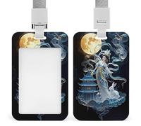 Chang'e Fairy ID Badge Holder with Lanyard - Hard Plastic ID Card Holder Waterproof Name Tag Holders, Heavy Duty Badge Reel Vertical Card Protector for Office Nurse Teacher