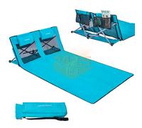 CHANGE MOORE 184x107cm Beach Mat with Back Rest, Max 110Kg Folding Sun Lounger with Removable Headrest, 600D Oxford Widen Beach Seat, Large Pocket & Storage Bag for Garden Holidays Camping Blue
