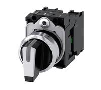 Change-over switch, illuminated, 22 mm, round, metal, high-gloss, white, rotary switch, short, 3 switch positions I>O, 3SU1150-2BM60-1NA0