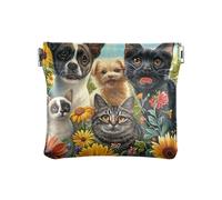 Change Purse for Women Small Coin Pouch Cosmetic Bags Mini, Cute Pets and Floral, Pattern