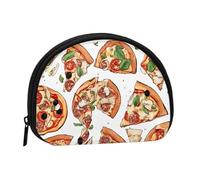 Change Purse Travel Pocket Coin Purse Small Wallet Zipper Pouches for Money Card Key Lipstick - Pizza Pattern, Black, One Size, Modern