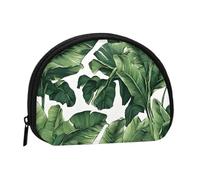 Change Purse Travel Pocket Coin Purse Small Wallet Zipper Pouches for Money Card Key Lipstick - Tropical Banana Palm Leaf, Black, One Size, Modern