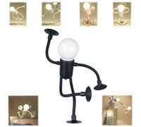 Changeable Shape Funny Sportsman Night Light, DIY Shape Cute Light Bulb Man Mini Night Light, Suction Cup Bendable Desk Table Lamp, DIY Shape Night Lights for Boys Girls (Black)