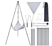 CHANGEMOORE Campfire Tripod BBQ with 1Pc Mesh Panel, Adjustable 54-108cm Height, Foldable Aluminum Cooking Tripod with Storage Bag for BBQ, Garden, Camping, Picnic and Outdoor Use