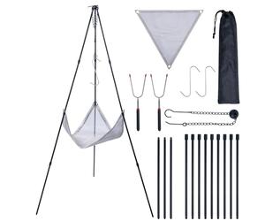 CHANGEMOORE Campfire Tripod BBQ with 1Pc Mesh Panel, Adjustable 54-108cm Height, Foldable Aluminum Cooking Tripod with Storage Bag for BBQ, Garden, Camping, Picnic and Outdoor Use