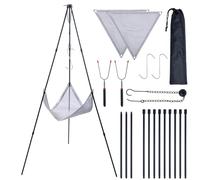 CHANGEMOORE Campfire Tripod BBQ with 2Pcs Mesh Panel, Adjustable 54-108cm Height, Foldable Aluminum Cooking Tripod with Storage Bag for BBQ, Garden, Camping, Picnic and Outdoor Use