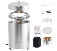 CHANGEMOORE Tabletop Fire Pit Set & Carry Bag, Smokeless Secondary Burning Table Top Firepit with Valve, Stainless Steel Smokeless Stove with Ash Pan, Airflow Rack, Mesh Grill, Fork, Hook, Mat