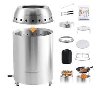 CHANGEMOORE Tabletop Fire Pit Set & Carry Bag, Smokeless Secondary Burning Table Top Firepit with Valve, Stainless Steel Smokeless Stove with Airflow Rack, Mesh Grill, Fork, Hook, Mat, Pot Stand