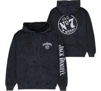 Changes Jack Daniel's No. 7 Mineral Wash Front and Back Print Pull-Over Hoodie (UK, Alpha, L, Regular, Regular) Black