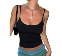CHANGEZOE Women's Braless Tank Top Fitted Spaghetti Strap Cami for Going Out Workouts Y2K Cute Basic Top, Black, S