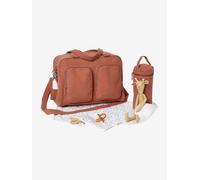 Changing Bag with Several Pockets, in Cotton Gauze, Family brown medium solid