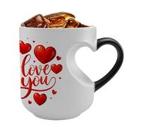 Changing Cup - Ceramic Mug With Heart Shaped Handle, Heat Reactive Magic Glasses | Tea And Coffee Container Novelty, Temperature Sensitive Revealing Hidden Design