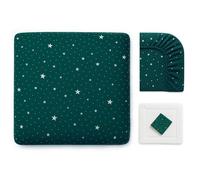 Changing Mat Cover 100% Cotton Muslin Cover for Changing Mat 85 x 75 and 75 x 75 cm - Soft Wicker Mat Cover, Breathable & Washable Stars Grey Green Stars
