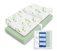 Changing Pad Cover for Girls Boys, TotBasic Premium Soft Boho Changing Table Covers, Stretchy Jersey Changing Table Sheets - Fits All Standard Changing Tables - 2 Pack (Sage Green&Botanical Leaf)
