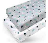 Changing Pad Covers 2 Pack 40x81cm-Fits Diaper Changing Mat, Dinos & Oceans | Soft & comfy Microfiber. Fits 40x81cm changing tables. Machine washable & easy care. Cute design for baby boys and girls.