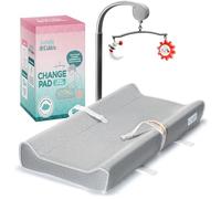 Changing Pad - Foam Contoured Baby Changing Pad for Dresser, Washable Soft & Removable Non-Slip Outer Cover + Inner Waterproof Lining, Bonus Portable Toy Bar with Music Mode Included
