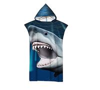 Changing Robe Hooded, Treer Large Beach Towel Quick Dry Poncho Light Weight Blanket Towel with Hood for Surfing Swimming Wetsuit Adult Woman & Man, Ocean Shark Printing (Shark 3)