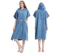 Changing Robe Towel Poncho Surf Short Sleeve Bath Robe with hooded Blue | Microfiber Wetsuit Change Towel Robe | After Swim Cover Up | Large Kangaroo Pocket | Swiming Surfing Pool Beach Water Sports