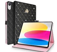 Changjia for iPad (A16) 11th Generation 11 Inch 2025/iPad 10th Generation 10.9" 2022 Case, Girly Crown Rhinestone Cute Elegant PU Leather Auto Sleep/Wake Stand Shockproof Case for iPad 11th/10th,Black