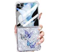Changjia for Samsung Galaxy Z Flip 7 Clear Glitter Butterfly Case, Cute Bling Sparkle Shiny Stars Soft TPU Silicone Four Corners Shockproof Women Girls Protective Phone Case for Galaxy Z Flip 7,Purple