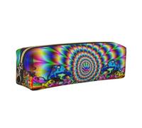 CHANGLEI Abstract Mushroom Colorful Pattern Minimalist All-Over Print Cross-Grain PVC Leather Zipper Pencil Case, Soft Lined Portable Pen Pouch Stationery Bag